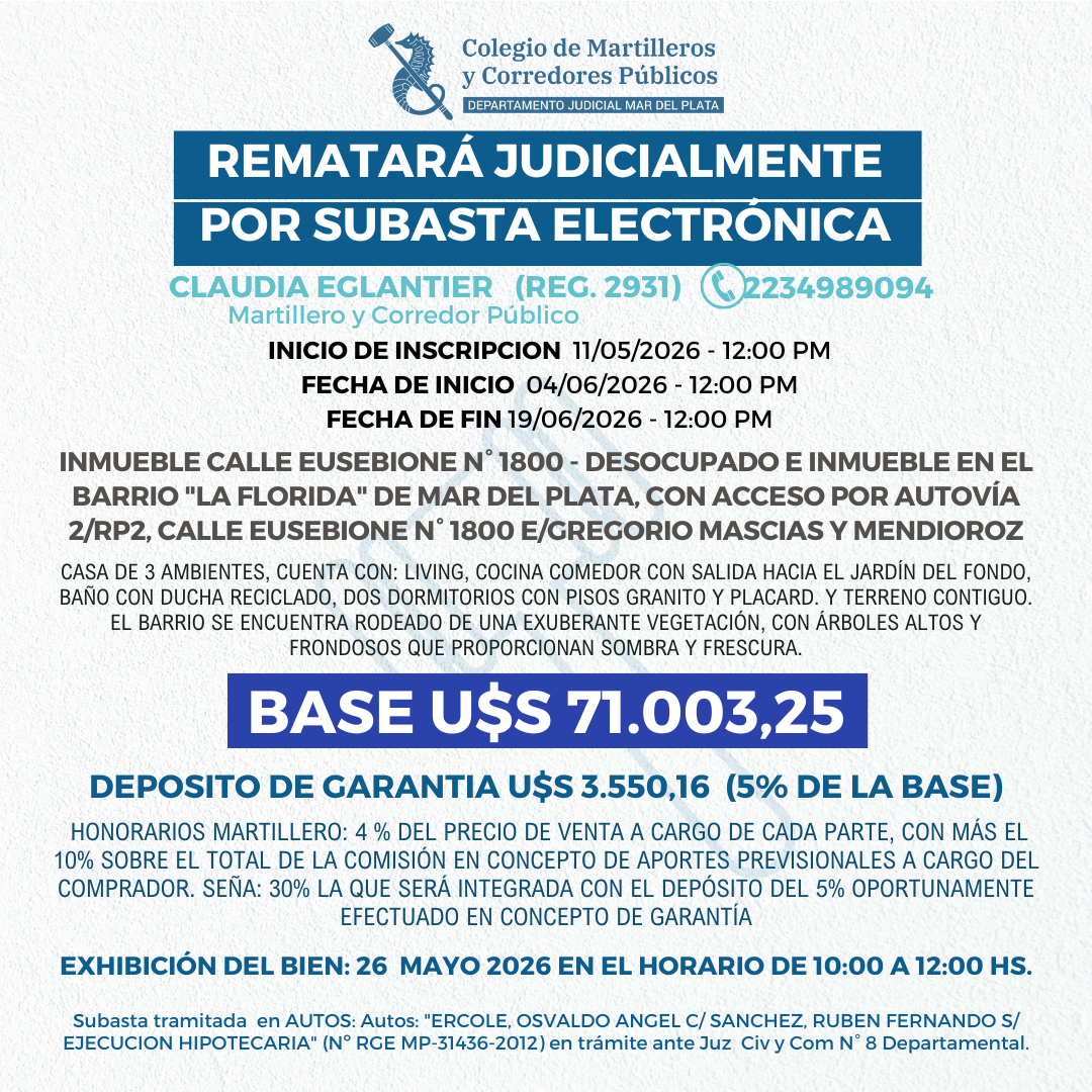 INMUEBLE Eusebione N° 1800 de Mar del Plata. DESOCUPADO