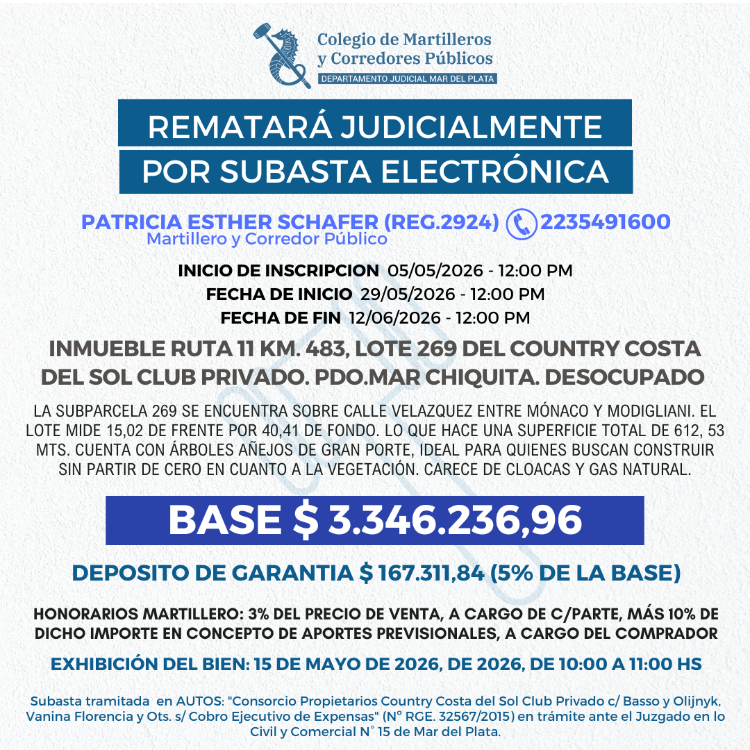 INMUEBLE (LOTE) en RUTA 11 Km. 483, Lote 269 del Country Costa del Sol Club Privado