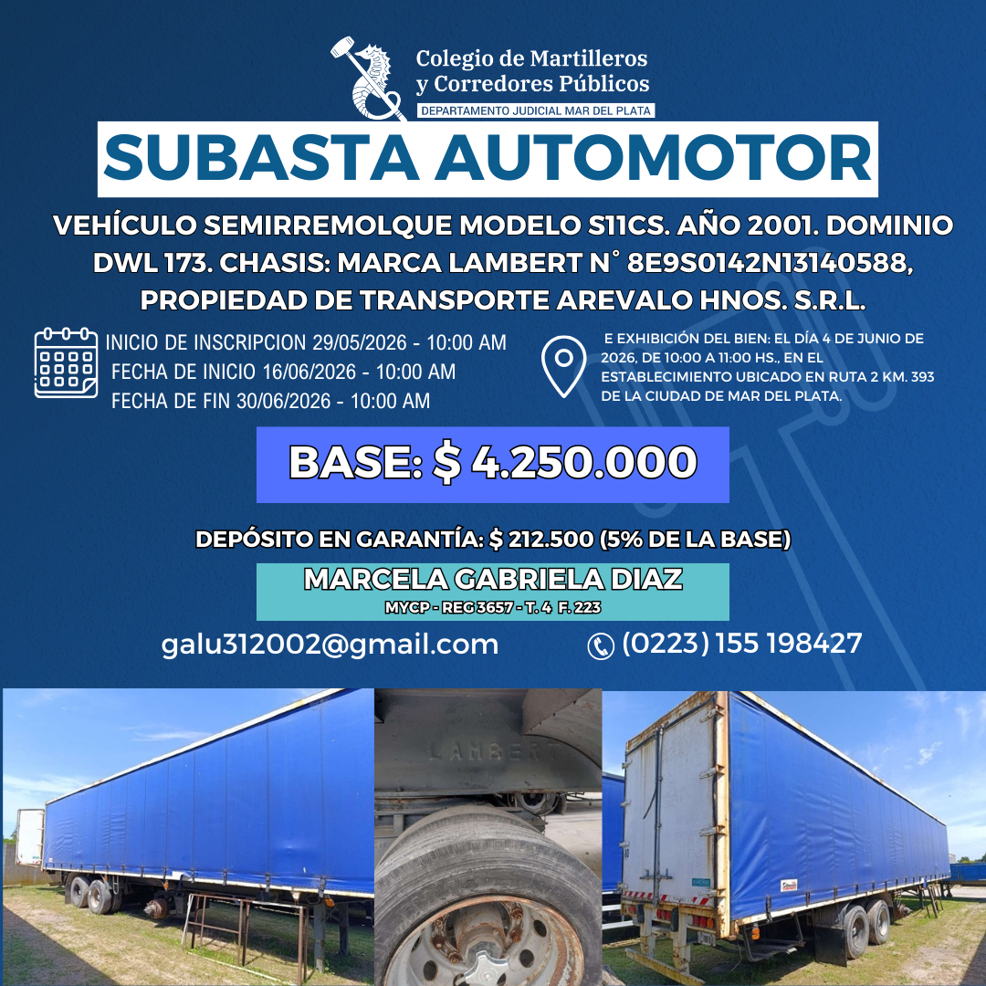 VEHÍCULO SEMIRREMOLQUE Modelo S11CS. Año 2001. Dominio DWL 173