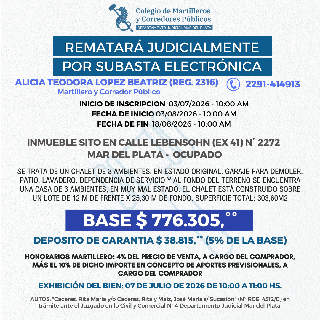 INMUEBLE Lebensohn N° 2272 - Mar del Plata - OCUPADO