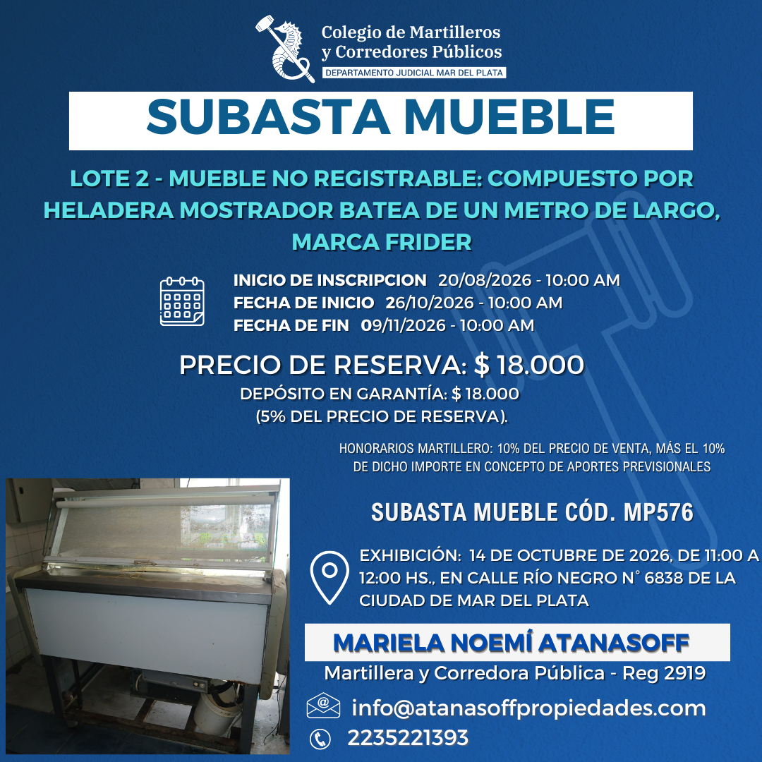 LOTE 2: HELADERA MOSTRADOR BATEA DE UN METRO DE LARGO, MARCA FRIDER